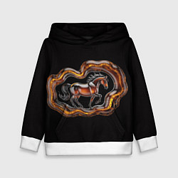 Толстовка-худи детская Стилизованная бегущая янтарная лошадь, цвет: 3D-белый