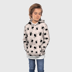Толстовка-худи детская Паттерн с черными жуками, цвет: 3D-белый — фото 2
