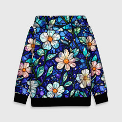 Детская толстовка Цветочный тёмно-синий витраж