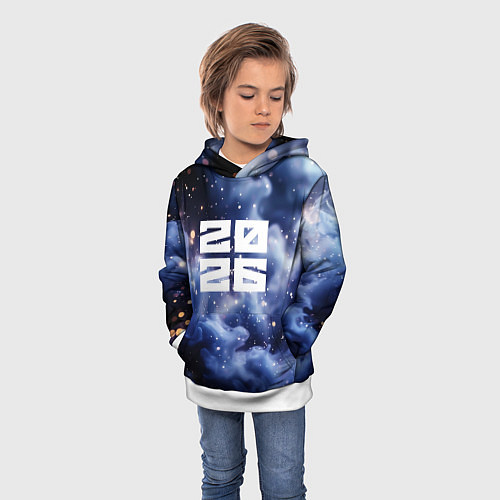 Детская толстовка 2026 синяя дымка с искрами / 3D-Белый – фото 3