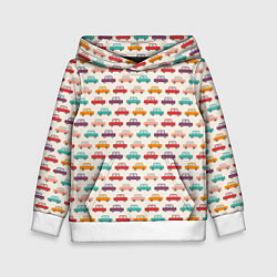 Толстовка-худи детская Цветные машинки паттерн, цвет: 3D-белый
