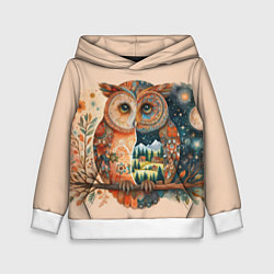 Толстовка-худи детская Сова разделенная на день и ночь абстракция, цвет: 3D-белый