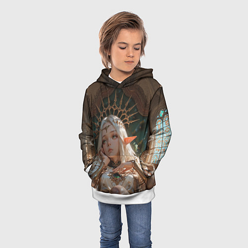 Детская толстовка Беловолосая королева эльфов на троне / 3D-Белый – фото 3