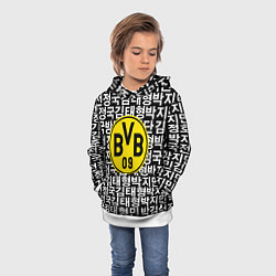 Толстовка-худи детская Borussia японские символы паттерн, цвет: 3D-белый — фото 2