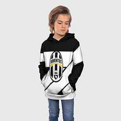 Толстовка-худи детская Ювентус полосы геометрия линии, цвет: 3D-белый — фото 2