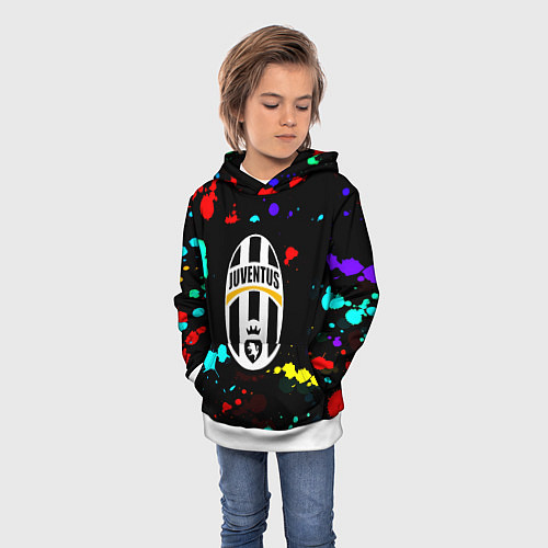 Детская толстовка Ювентус брызги красок неон / 3D-Белый – фото 3