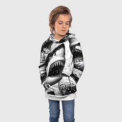 Толстовка-худи детская Белая акула - стая, цвет: 3D-белый — фото 2