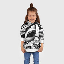 Толстовка-худи детская Белая акула - стая, цвет: 3D-белый — фото 2