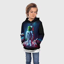 Толстовка-худи детская Космонавт Шрек на планете неоновых мухоморов, цвет: 3D-белый — фото 2