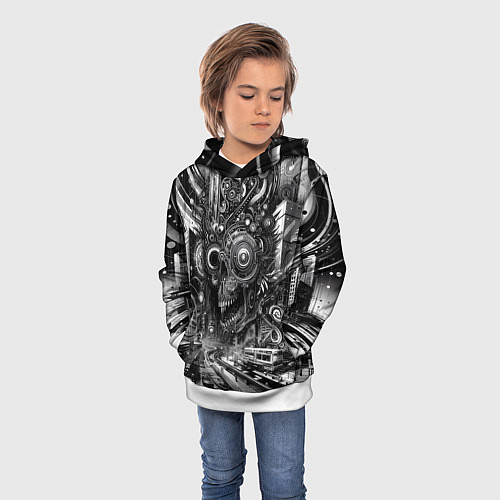 Детская толстовка Cyber urban skull - ai art fantasy / 3D-Белый – фото 3