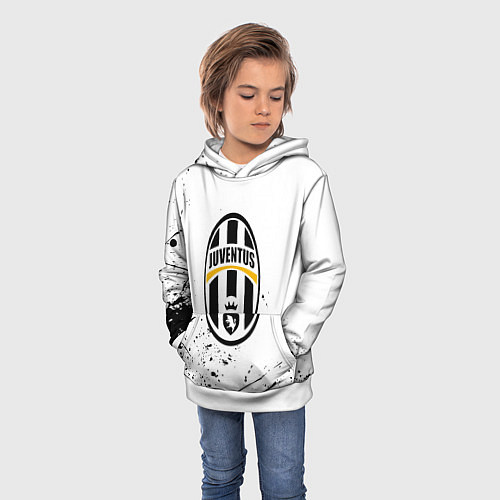 Детская толстовка Ювентус черные краски всплеск / 3D-Белый – фото 3