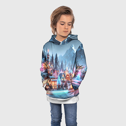 Детская толстовка Городок в новогодних огоньках / 3D-Белый – фото 3