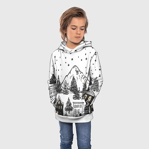 Детская толстовка Заснеженный черно-белый город / 3D-Белый – фото 3
