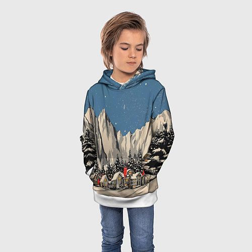 Детская толстовка Небольшой новогодний город в горах / 3D-Белый – фото 3
