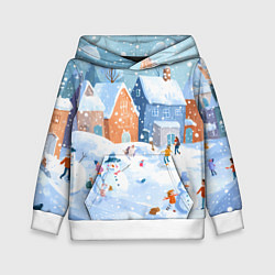 Толстовка-худи детская Предновогодний день во дворе, цвет: 3D-белый