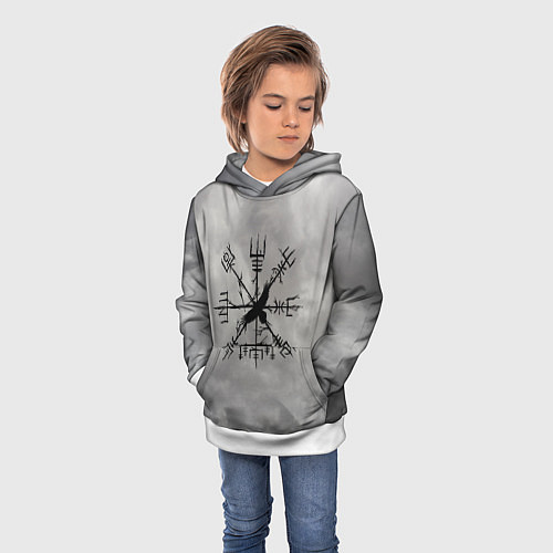 Детская толстовка Мистический ворон в руническом компасе вегвизир / 3D-Белый – фото 3