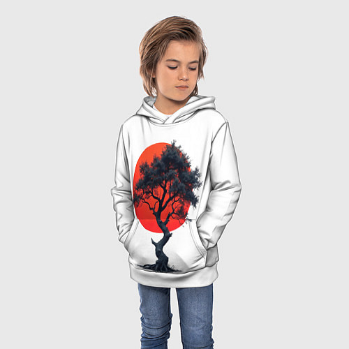 Детская толстовка Японское дерево и солнце / 3D-Белый – фото 3