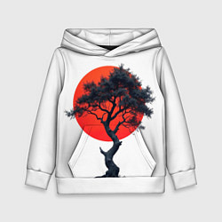 Толстовка-худи детская Японское дерево и солнце, цвет: 3D-белый