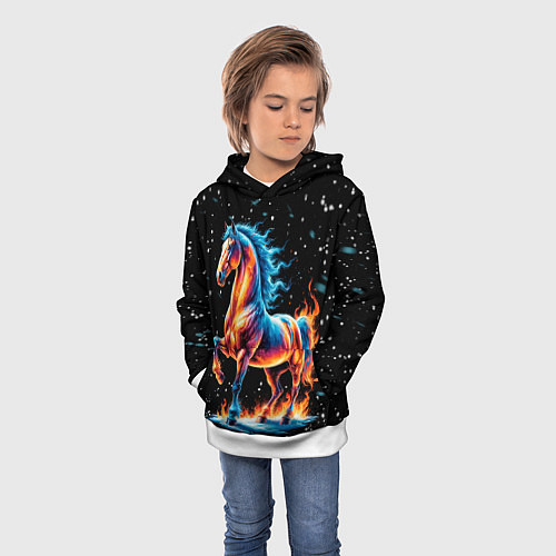 Детская толстовка Лошадь на снегу / 3D-Белый – фото 3