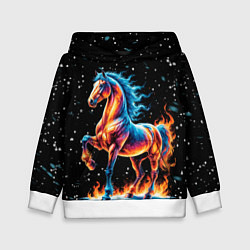 Толстовка-худи детская Лошадь на снегу, цвет: 3D-белый