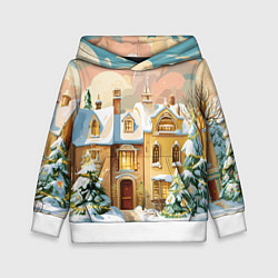 Толстовка-худи детская Новогодний город, цвет: 3D-белый