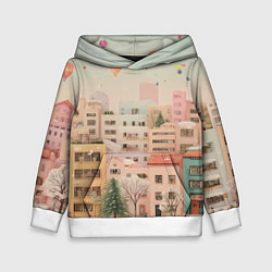 Толстовка-худи детская Объемный новогодний город, цвет: 3D-белый