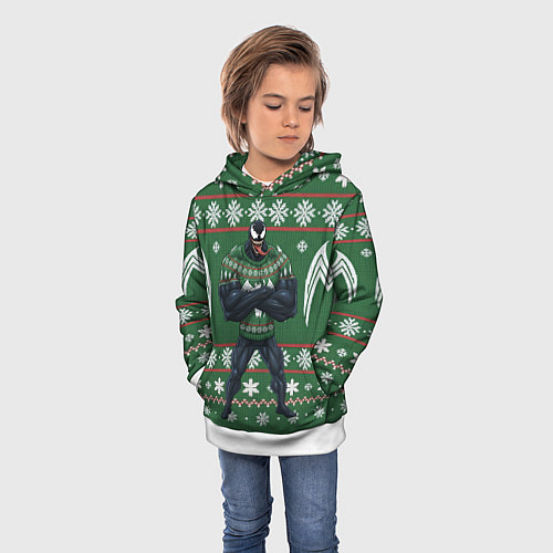 Детская толстовка Веном в вязаном свитере - новый год / 3D-Белый – фото 3
