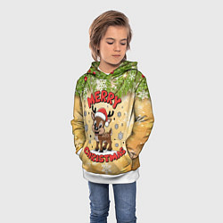 Толстовка-худи детская Олень в шапке Санты, цвет: 3D-белый — фото 2