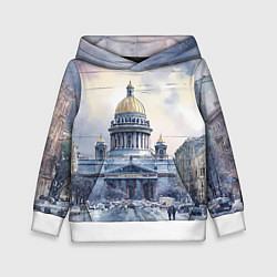Толстовка-худи детская Санкт-Петербург зимний город, цвет: 3D-белый