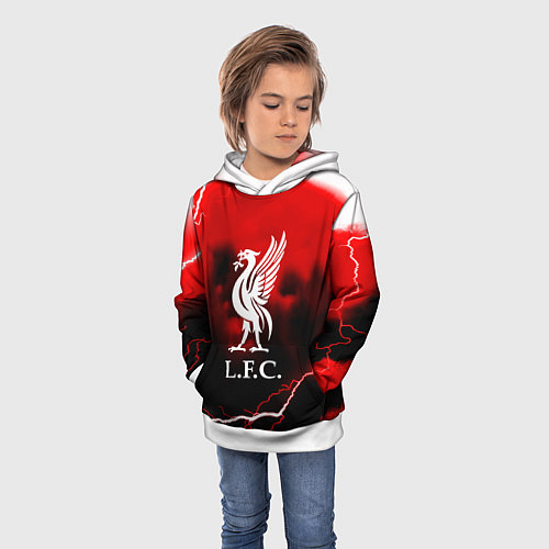 Детская толстовка Ливерпуль шторм молнии красный / 3D-Белый – фото 3