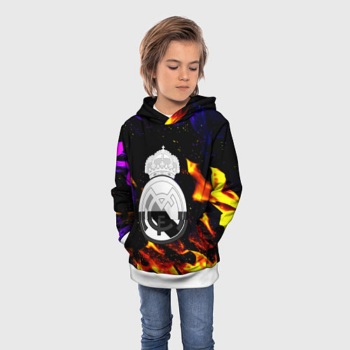 Детская толстовка Реал Мадрид огонь текстура / 3D-Белый – фото 3