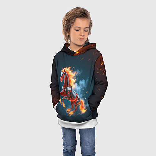 Детская толстовка Огненная лошадь киборг / 3D-Белый – фото 3