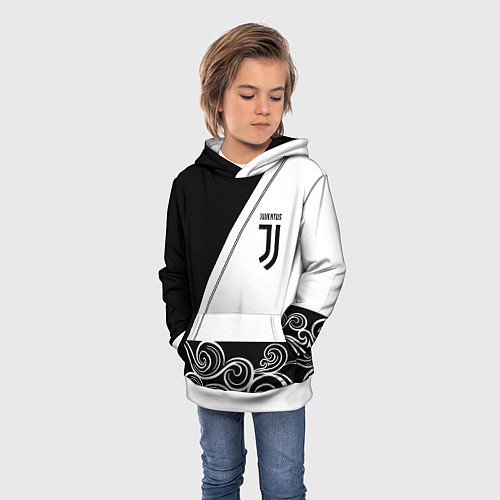 Детская толстовка Ювентус геометрия полосы текстура / 3D-Белый – фото 3