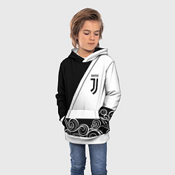 Толстовка-худи детская Ювентус геометрия полосы текстура, цвет: 3D-белый — фото 2