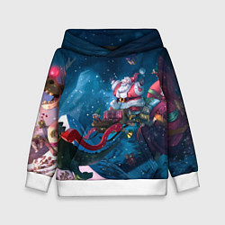 Толстовка-худи детская Санта с динозавром, цвет: 3D-белый