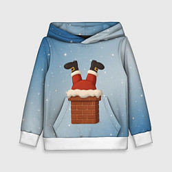 Толстовка-худи детская Санта торчит из трубы, цвет: 3D-белый