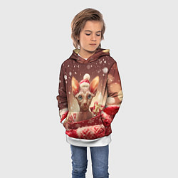 Толстовка-худи детская Сфинкс новогодняя кошка, цвет: 3D-белый — фото 2
