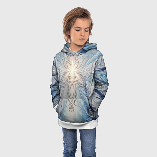 Детская толстовка Ледяной перьевой орнамент со светом / 3D-Белый – фото 3