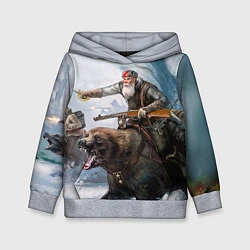 Толстовка-худи детская Русский воин на медведе, цвет: 3D-меланж