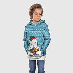 Толстовка-худи детская Новогодний мишка, цвет: 3D-белый — фото 2