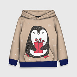 Толстовка-худи детская Пингвин с подарком, цвет: 3D-синий