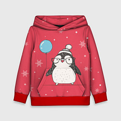 Толстовка-худи детская Влюбленная пингвинка, цвет: 3D-красный
