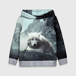 Толстовка-худи детская Волк в горах, цвет: 3D-меланж