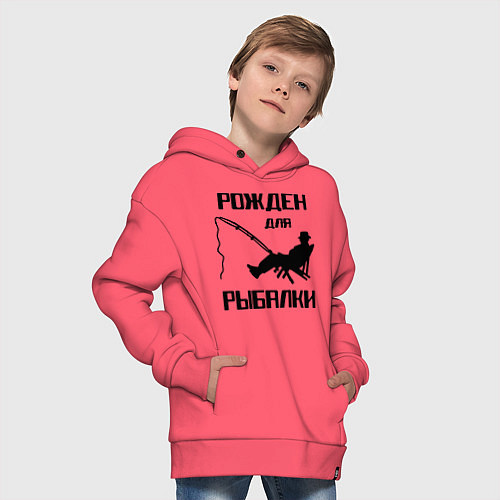 Детское худи оверсайз Рожден для рыбалки / Коралловый – фото 4