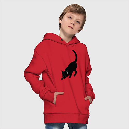 Детское худи оверсайз ЧернаяБелая кошечка / Красный – фото 4