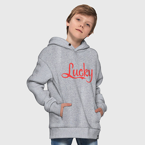 Детское худи оверсайз Lucky logo / Меланж – фото 4