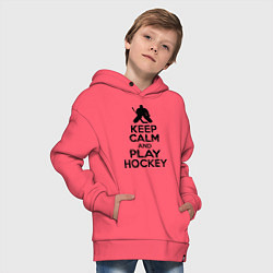 Толстовка оверсайз детская Keep Calm & Play Hockey, цвет: коралловый — фото 2