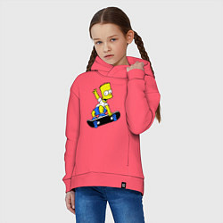 Толстовка оверсайз детская Барт на скейте, цвет: коралловый — фото 2