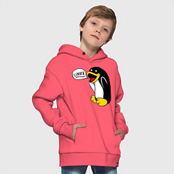 Толстовка оверсайз детская Пингвин: Linux, цвет: коралловый — фото 2