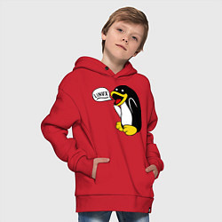 Толстовка оверсайз детская Пингвин: Linux, цвет: красный — фото 2